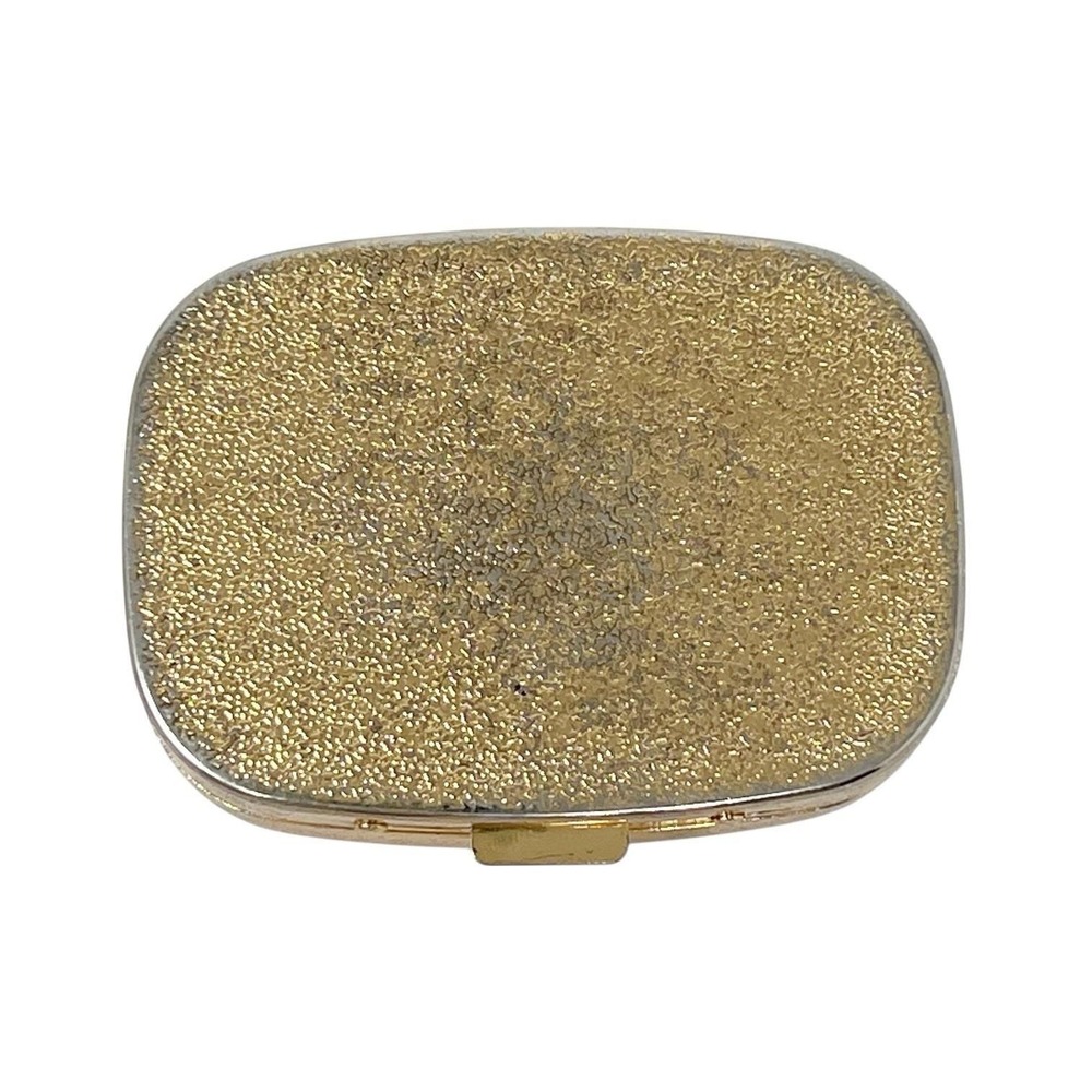 Vintage Embellished Woman Travel Pillbox 3 Compartments Gold Tone Easy Open - Picture 7 of 7